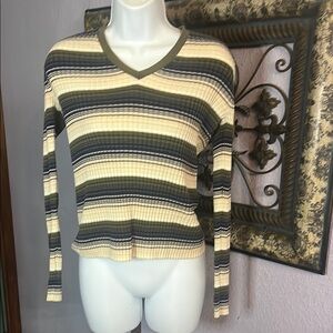 Tommy Hilfiger Sweater-Striped Ribbed Long Sleeve - V Neck S. SP